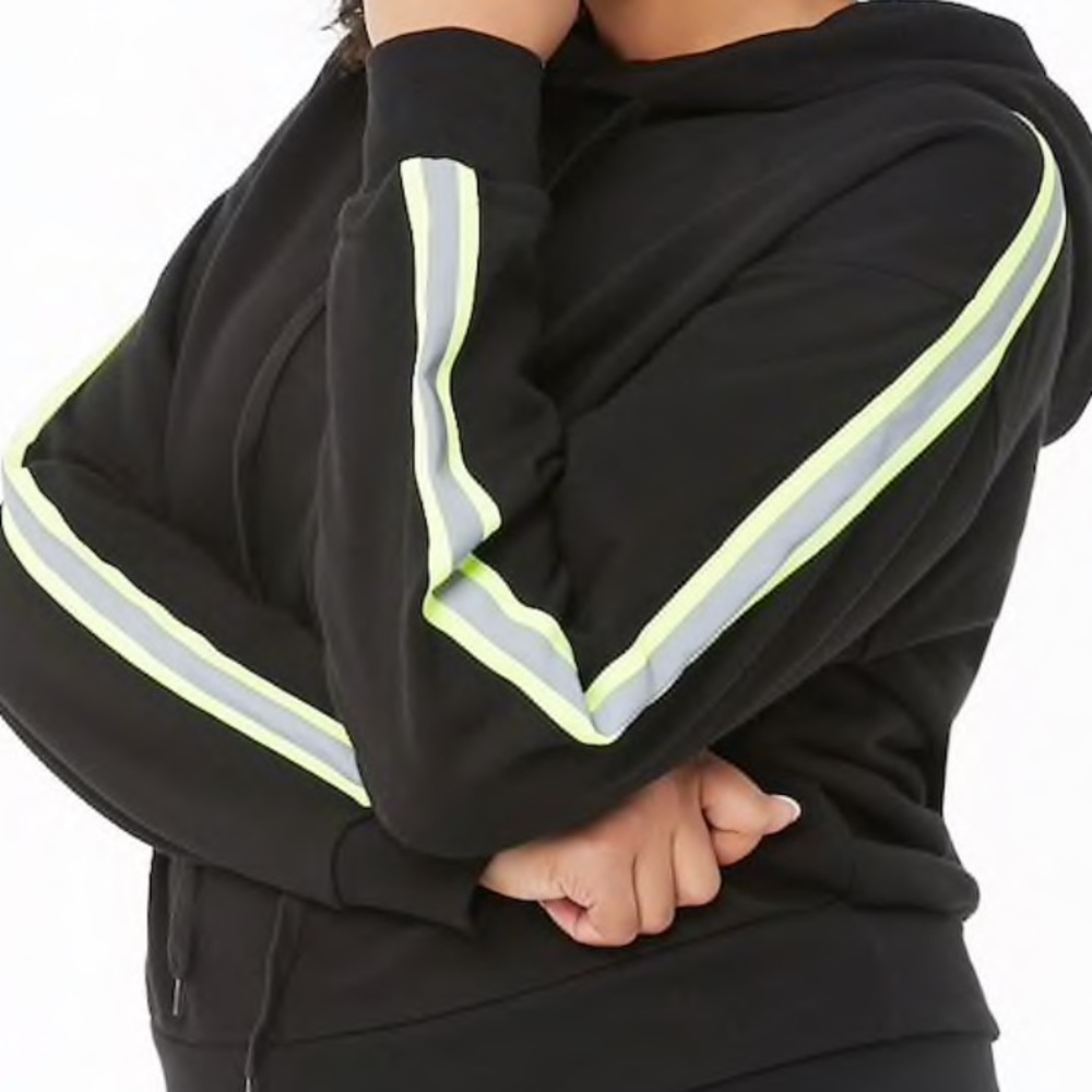 NWT F21 Plus Striped Trim Hoodie - Black - Size 3X